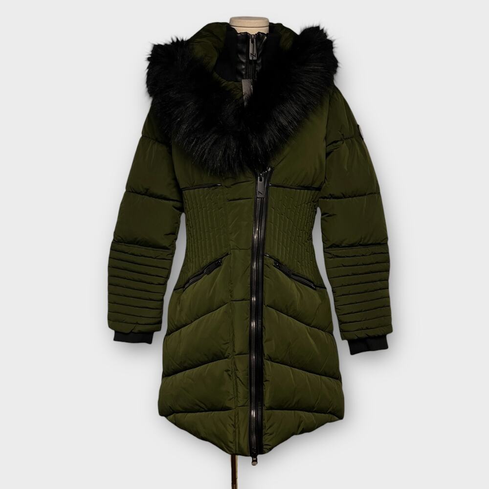 Noize Gigi Vegan Faux Fur Trim Quilted Parka in Olive Size XL NEW - Picture 2 of 7